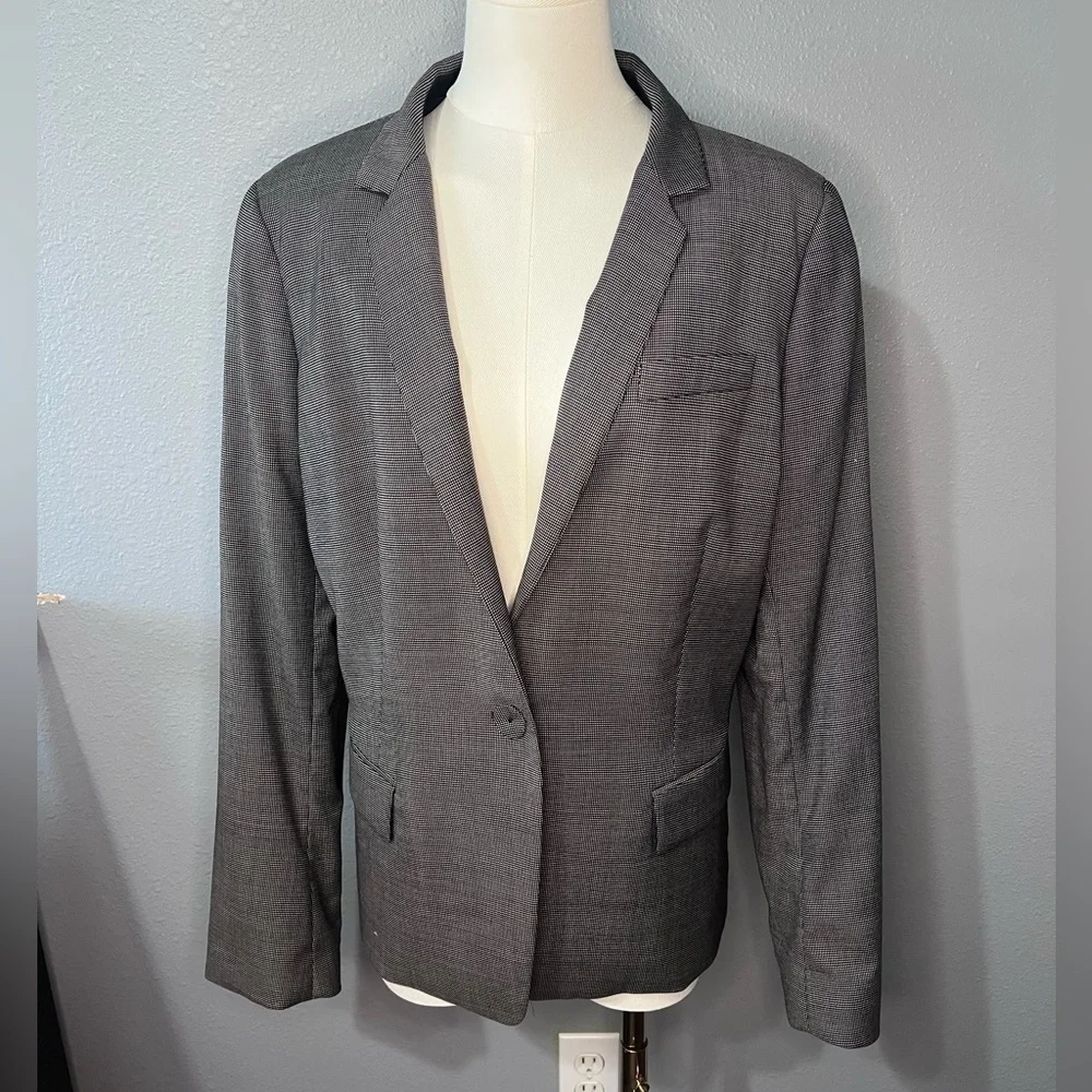 Lafayette 148 New York Wmns Black/White Checkered/Plaid like Blazer Sz 16 Wool